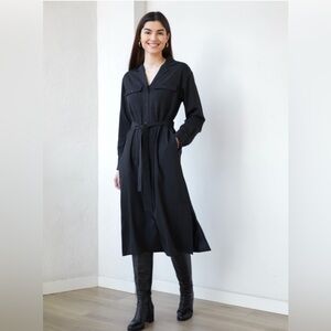 Uniqlo Black UV Protection Long Sleeve Shirt Dress Women’s L Pockets & Waist Tie